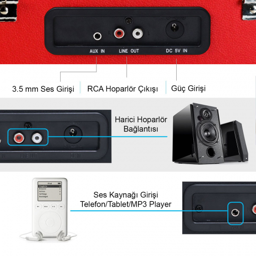 Record Master T310CH Kırmızı Çanta Pikap - Görsel 4