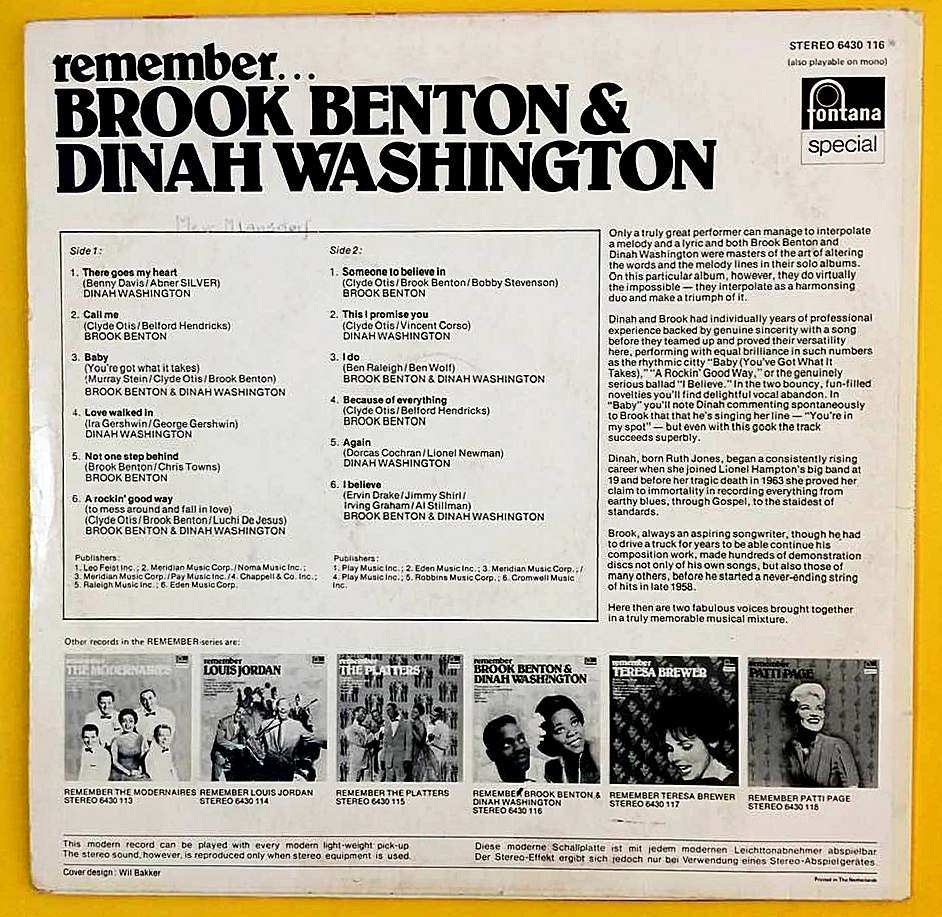 Brook Benton and Dinah Washington – Remember. Brook Benton and Dinah Washington - Görsel 2