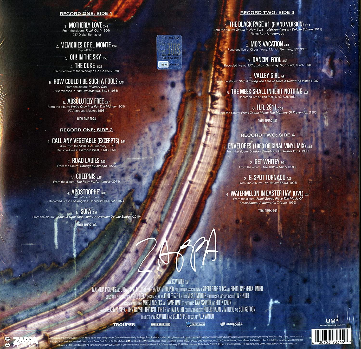 Frank Zappa – Zappa - Soundtrack - Beyaz Transpran - Limitli Baskı Plak - Görsel 2