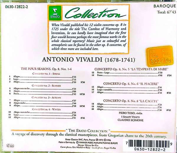 ANTONIO VIVALDI – THE FOUR SEASONS - OP. 8 - CD - Görsel 2
